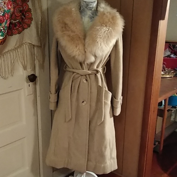 Vintage Wool Trench w/ Fur Collar - Picture 1 of 8